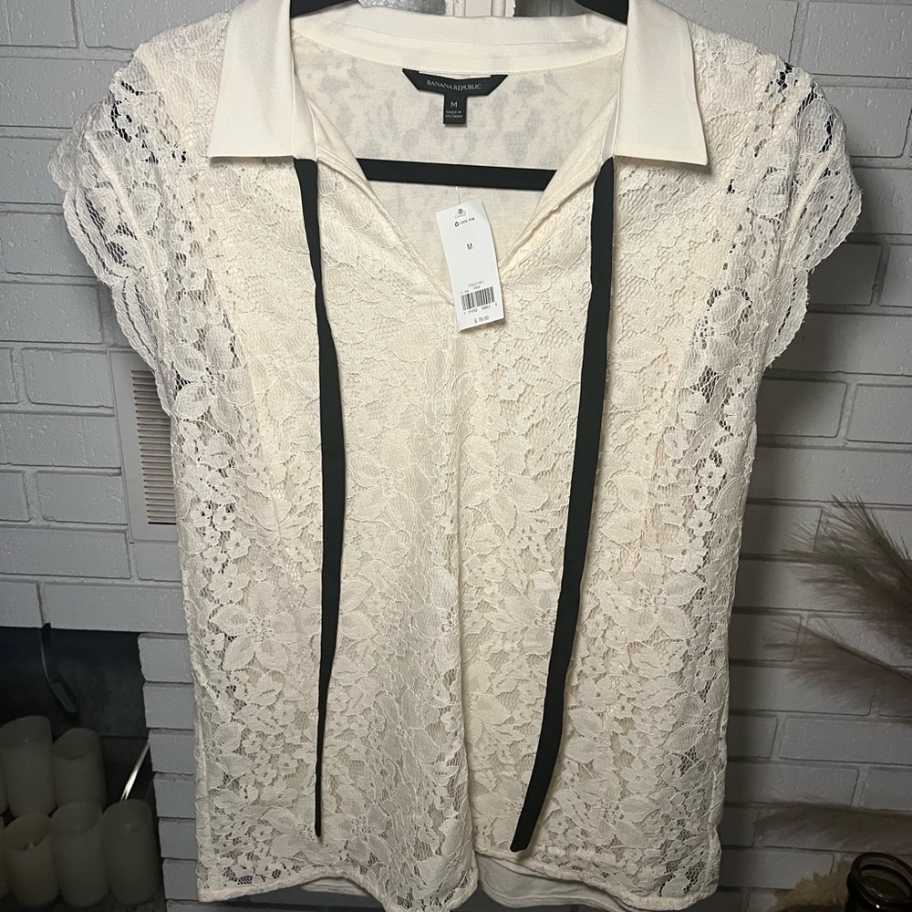 Banana Republic Cream Lace Blouse with Black Accents